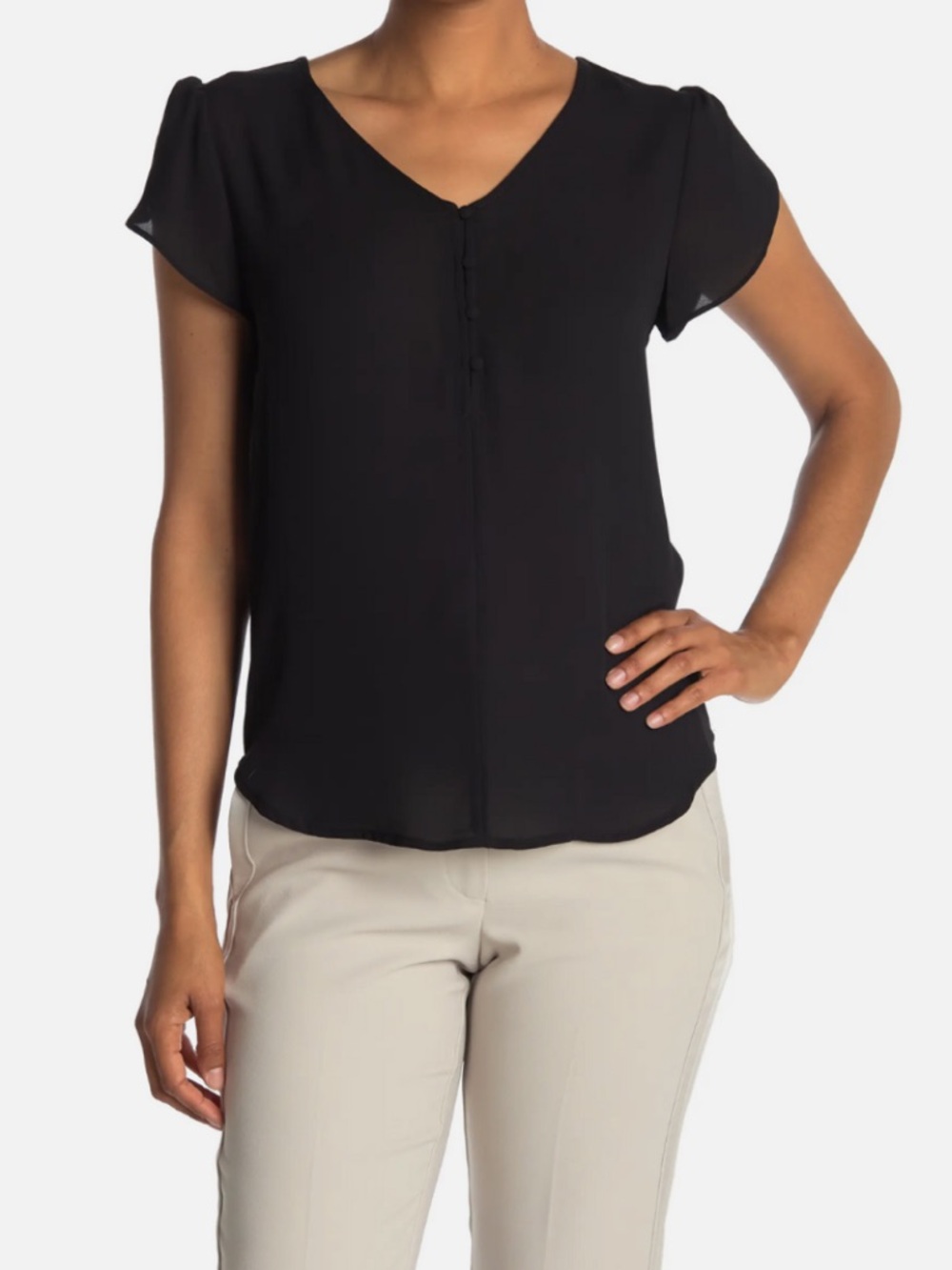 Philosophy V-Neck Button Front Flutter Tulip Cap Sleeve Blouse Size Small NWT